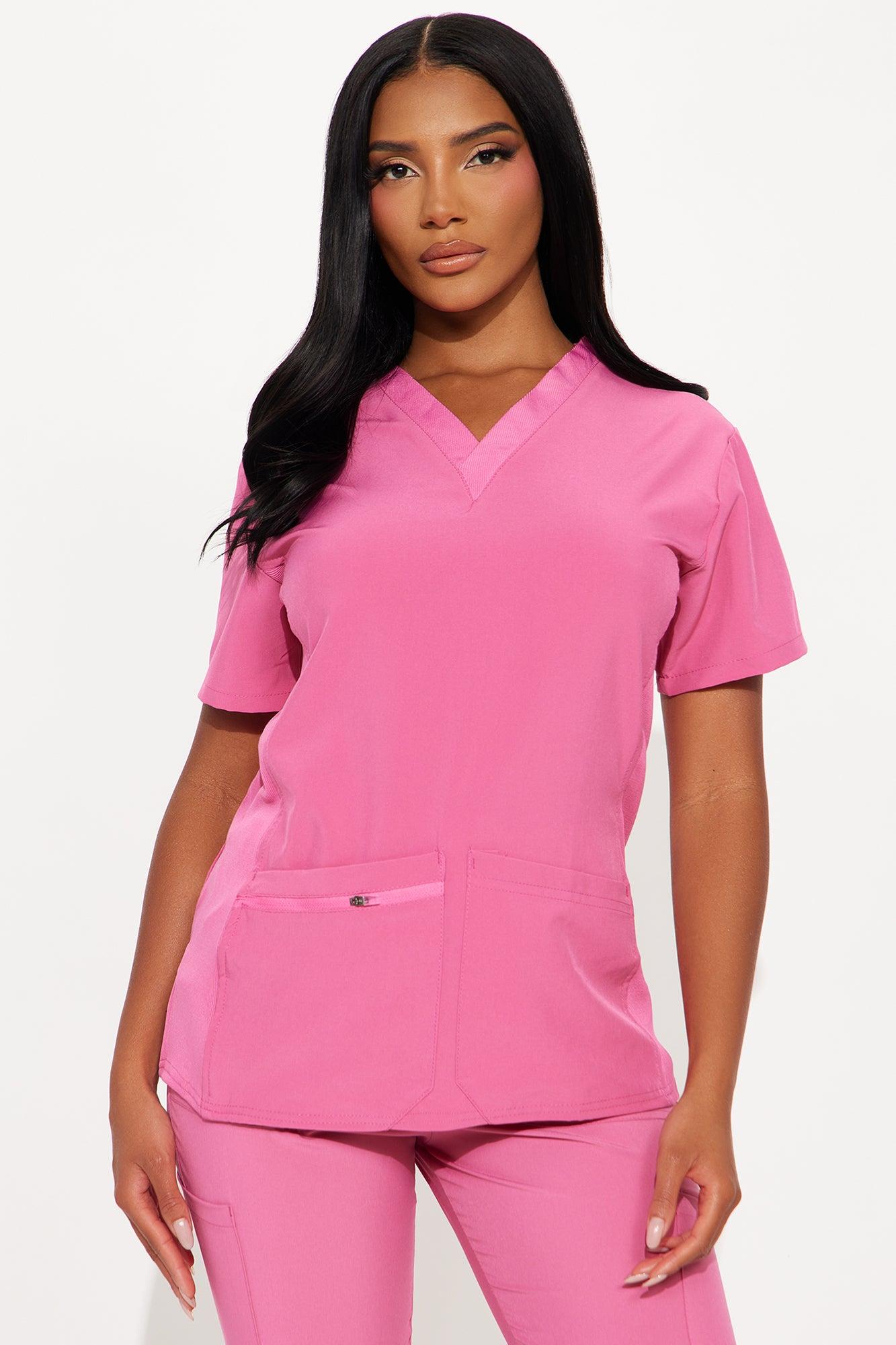 Check Up Side Rib Stretch Uniform Scrub Jogger Set - Hot Pink Female Product Image