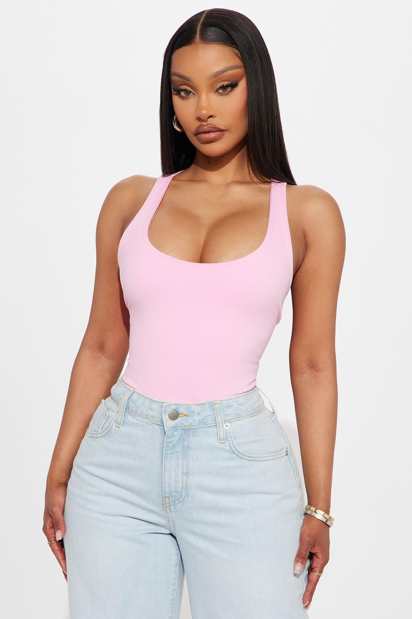 Sarafiena Double Lined Scoop Neck Bodysuit - Pink Female Product Image