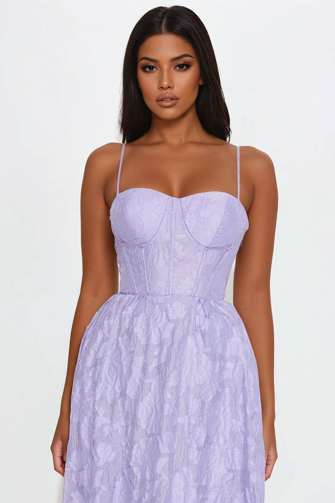 Blissful Evening Jacquard Midi Dress - Lavender Product Image