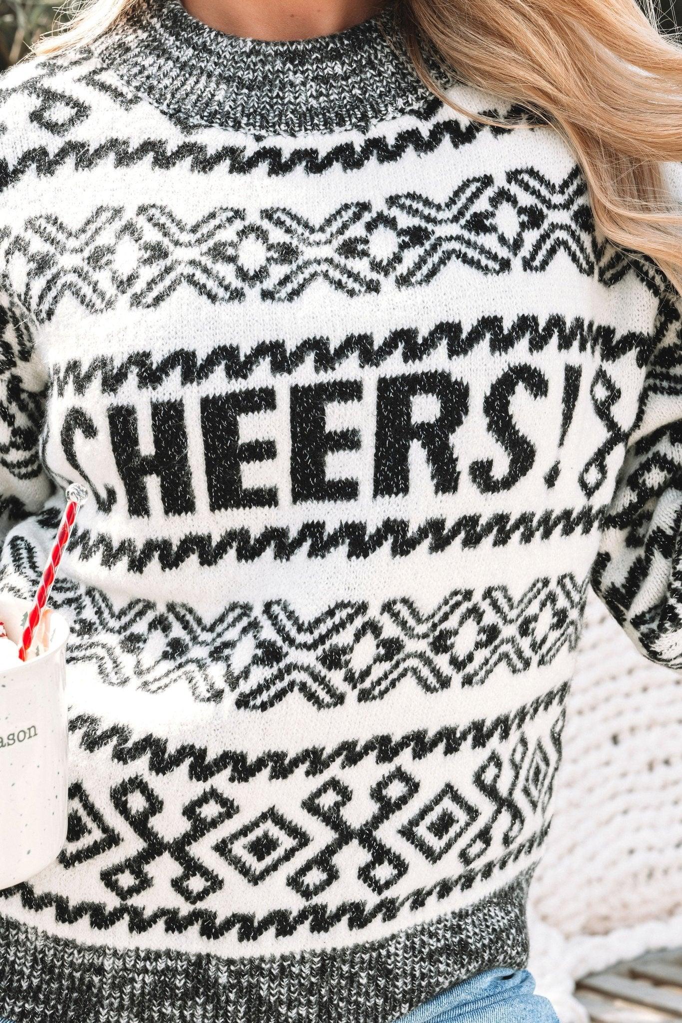 Ivory and Grey Aztec Print Cheers Sweater-FINAL SALE Product Image