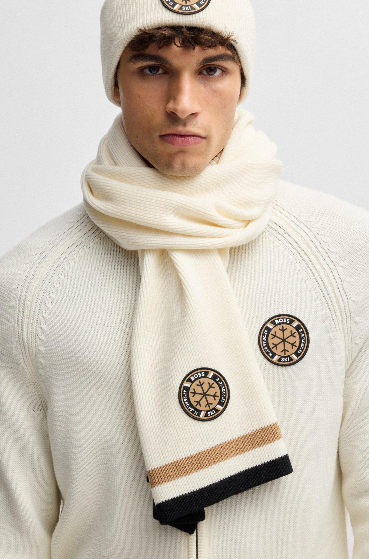 BOSS Ski virgin-wool scarf with logo badge Product Image