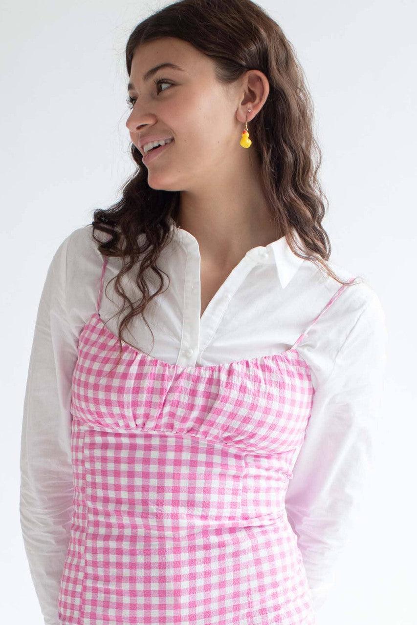 Pink Gingham Milkmaid Mini Dress Product Image