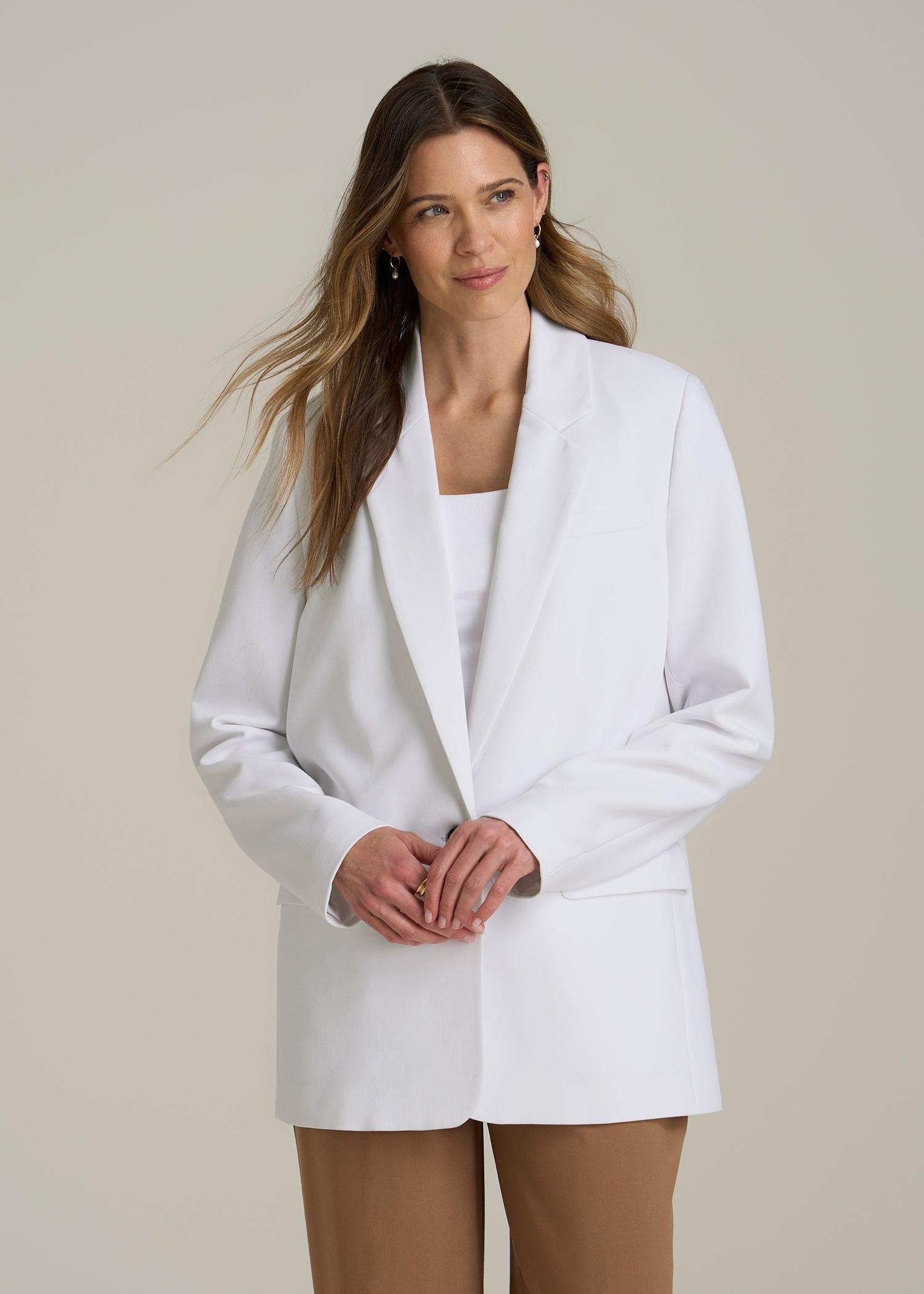 Boyfriend Fit Single-Button Blazer for Tall Women in Optic White Female Product Image