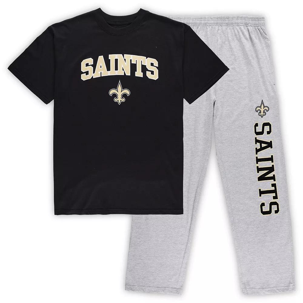 Men's Concepts Sport Black/Heathered Gray New Orleans Saints Big & Tall T-Shirt & Pants Sleep Set,  Product Image