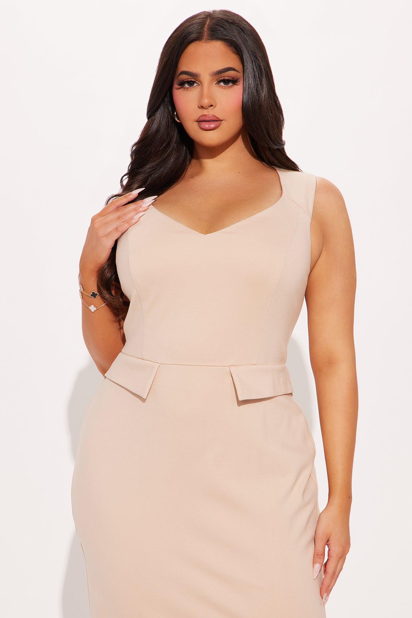 Katherine Ponte Midi Dress - Taupe Product Image