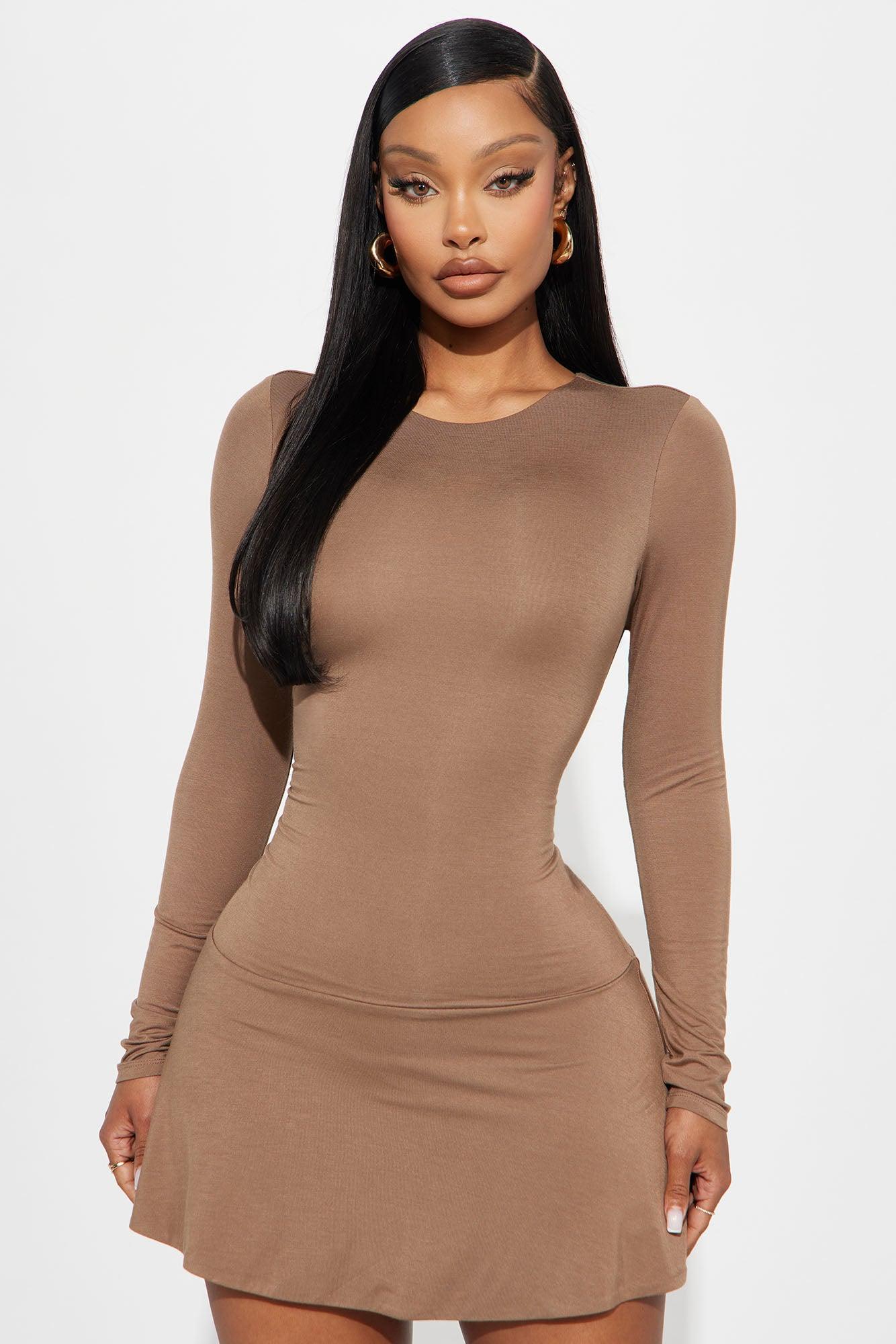 Dream About Me Double Lined Mini Dress - Mocha Product Image