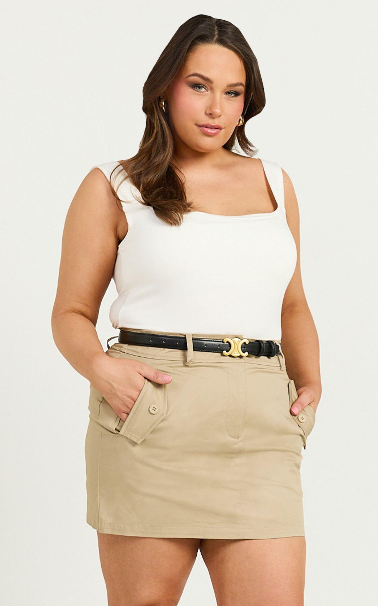Anna Mini Skirt - High Waisted Cargo Pencil Skirt in Sand Product Image