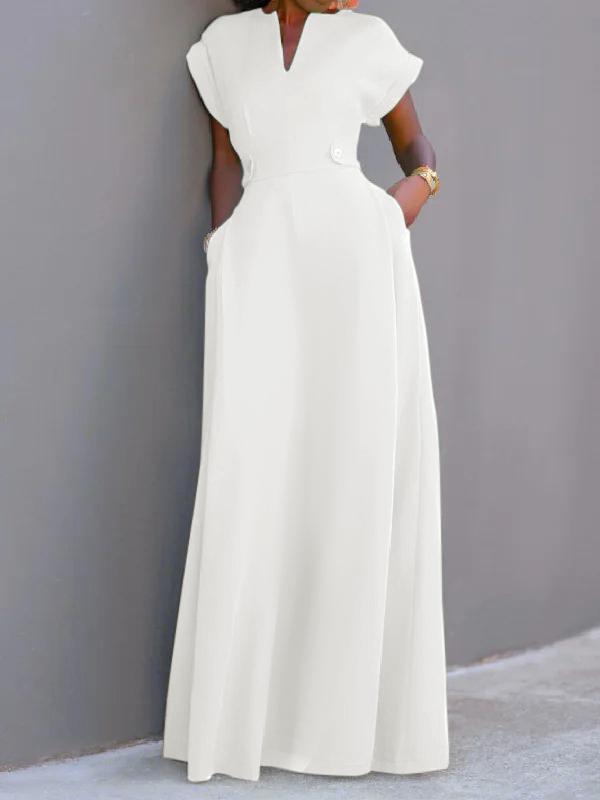 Flying Sleeves Solid Color Split-Joint V-Neck Evening Dresses Maxi Dresses Product Image