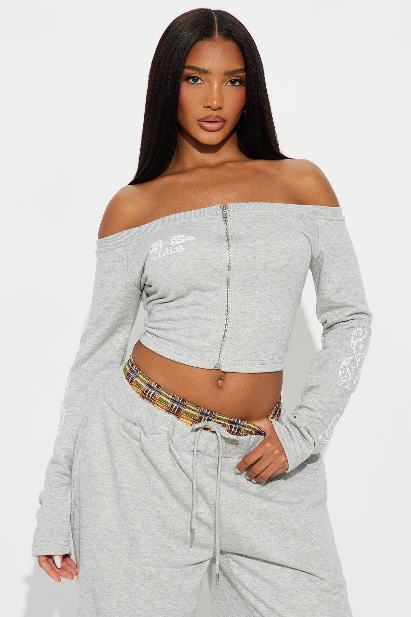 Hanging Out Off Shoulder Pant Set - Heather Grey Female Product Image