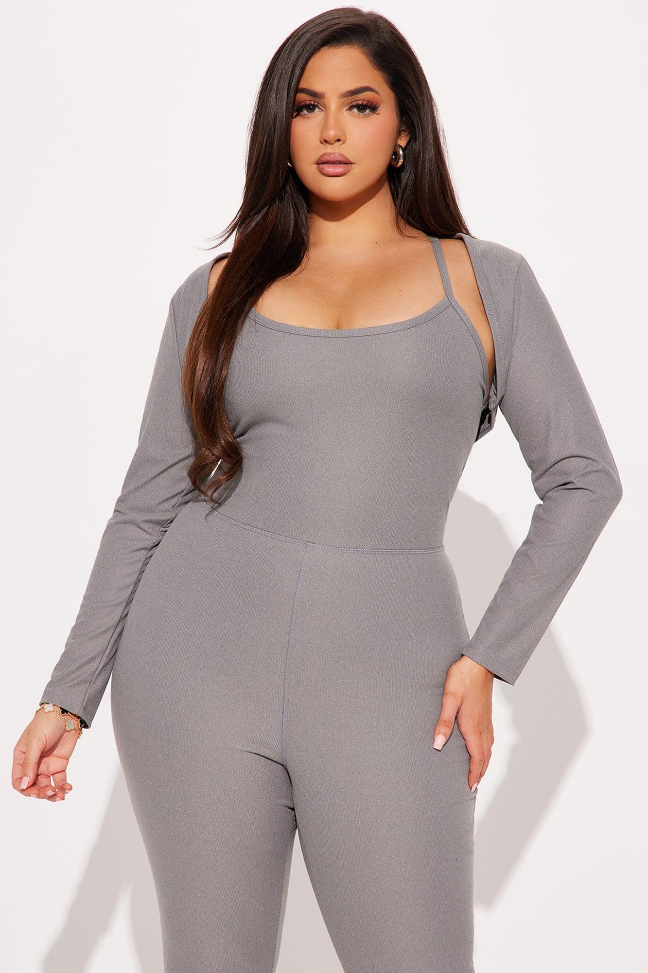 Unbothered Seamless Jumpsuit Set - Heather Grey Product Image