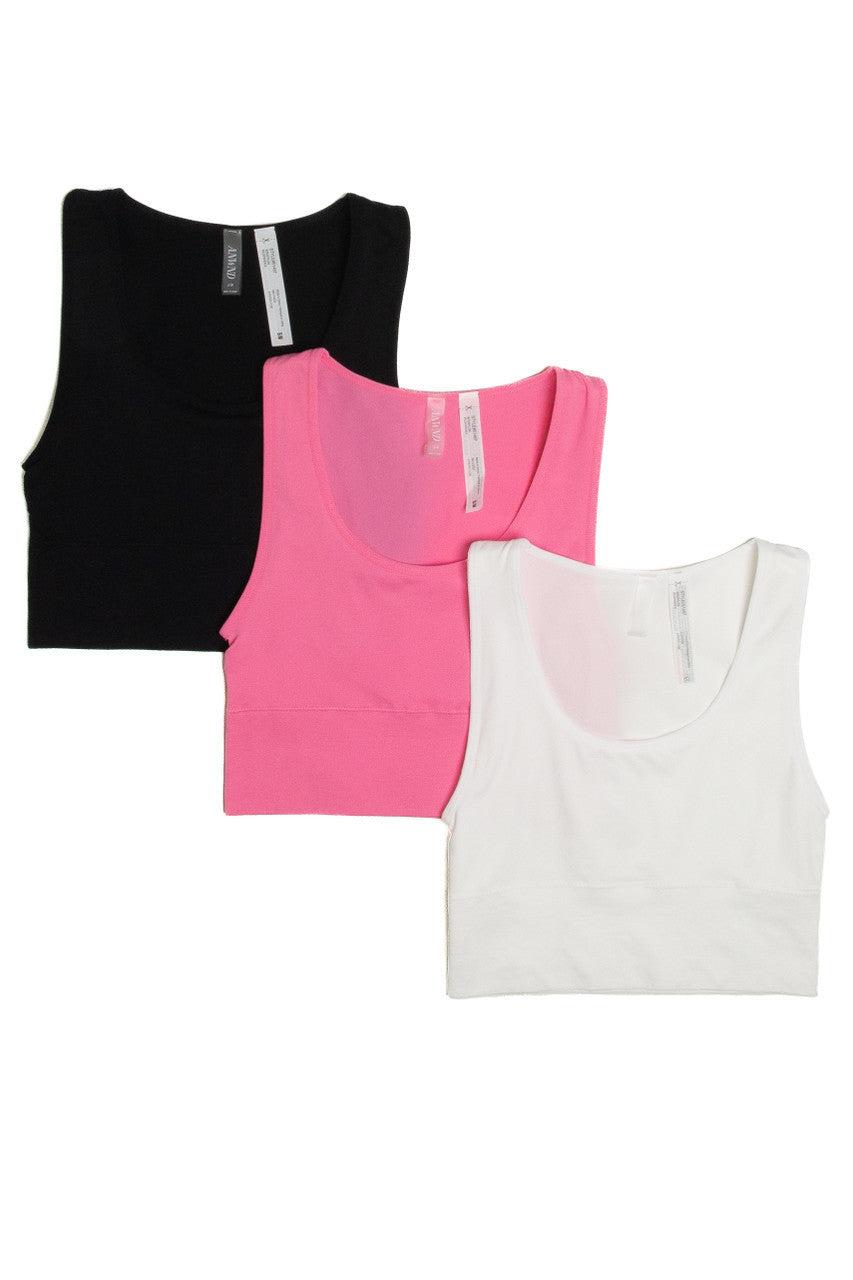 White Scoop Neck Seamless Crop Tank Product Image