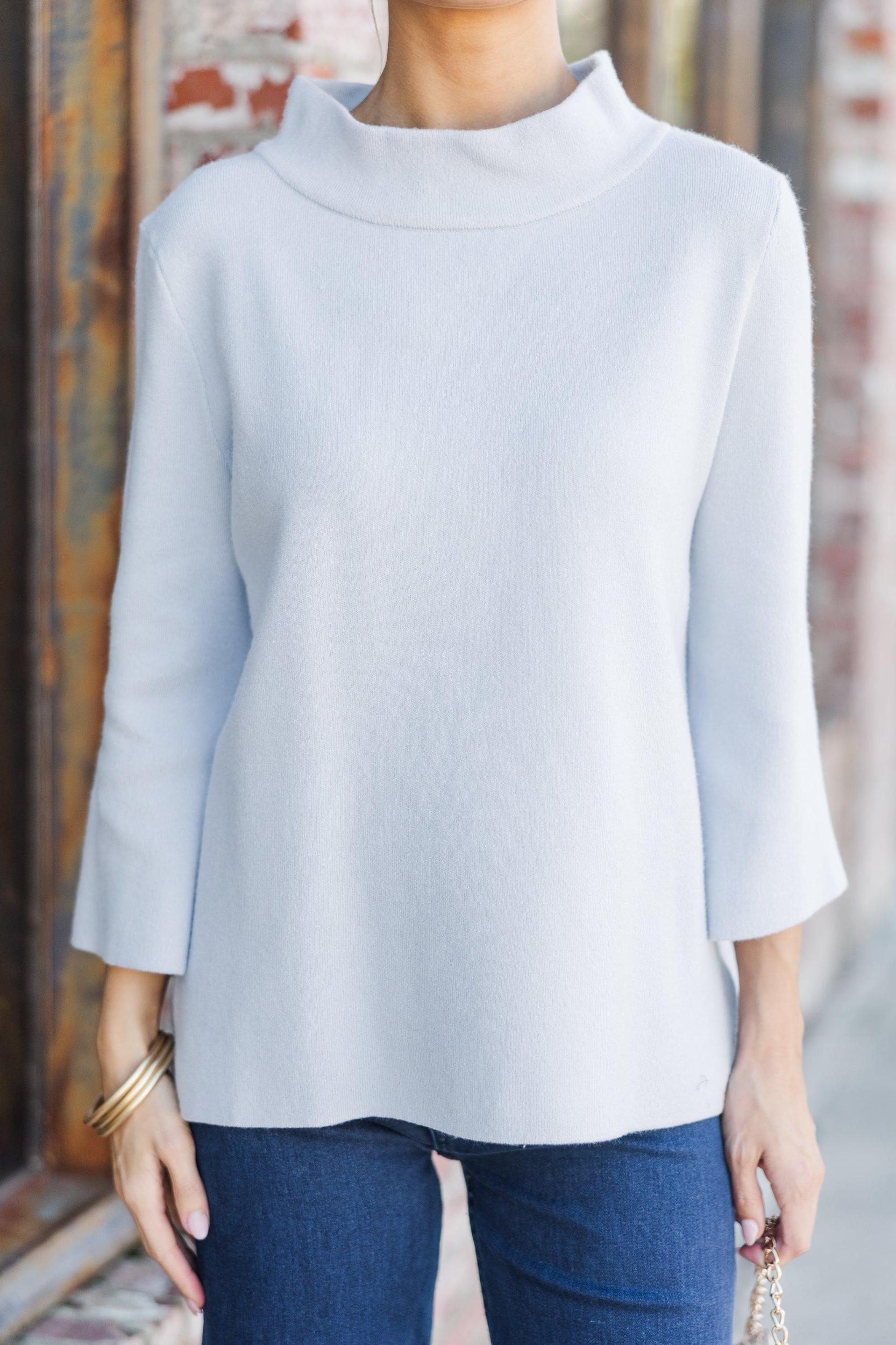 Just A Feeling Light Blue Mock Neck Sweater Female Product Image