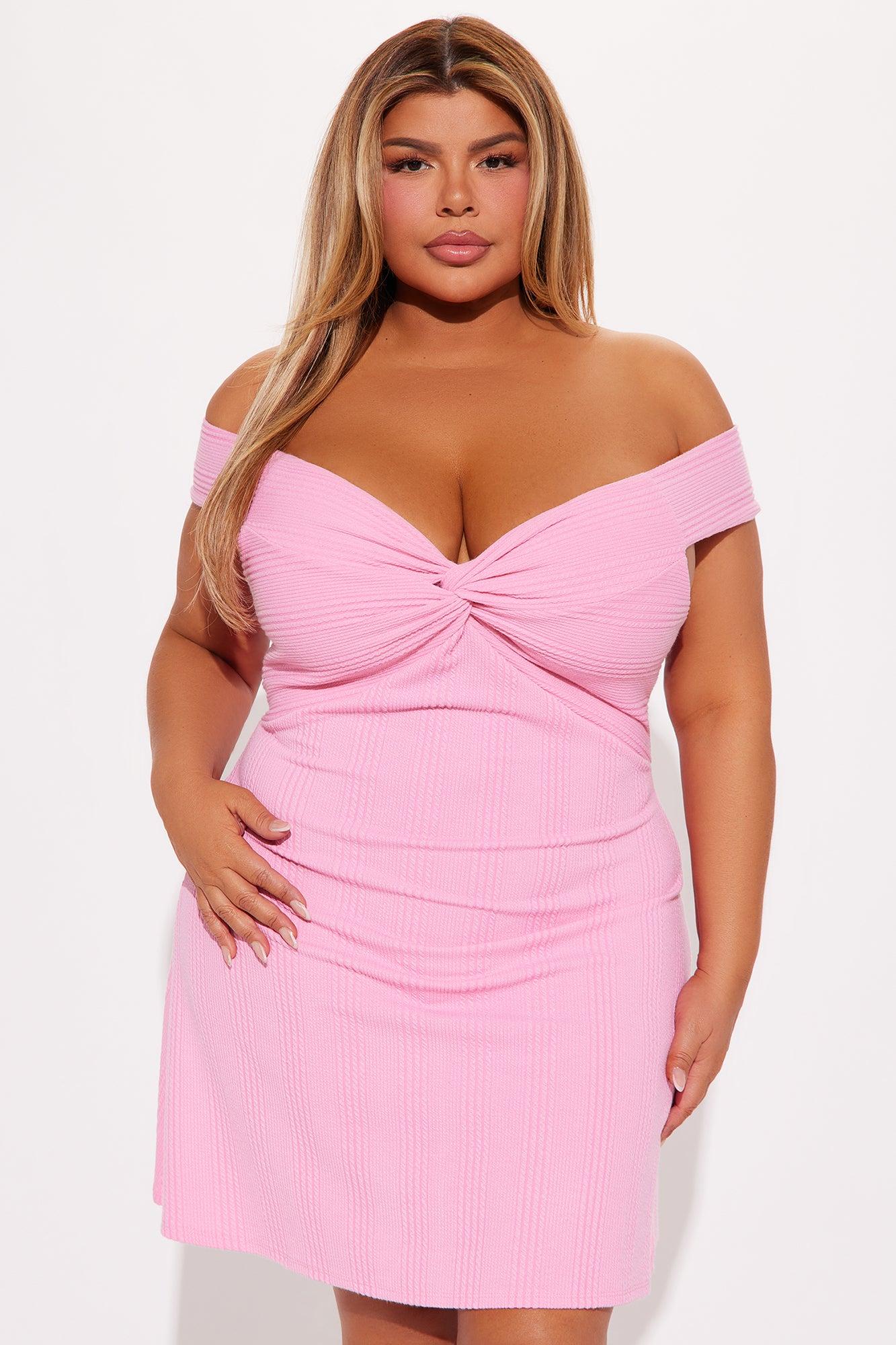 Eden Off Shoulder Mini Dress - Pink Product Image
