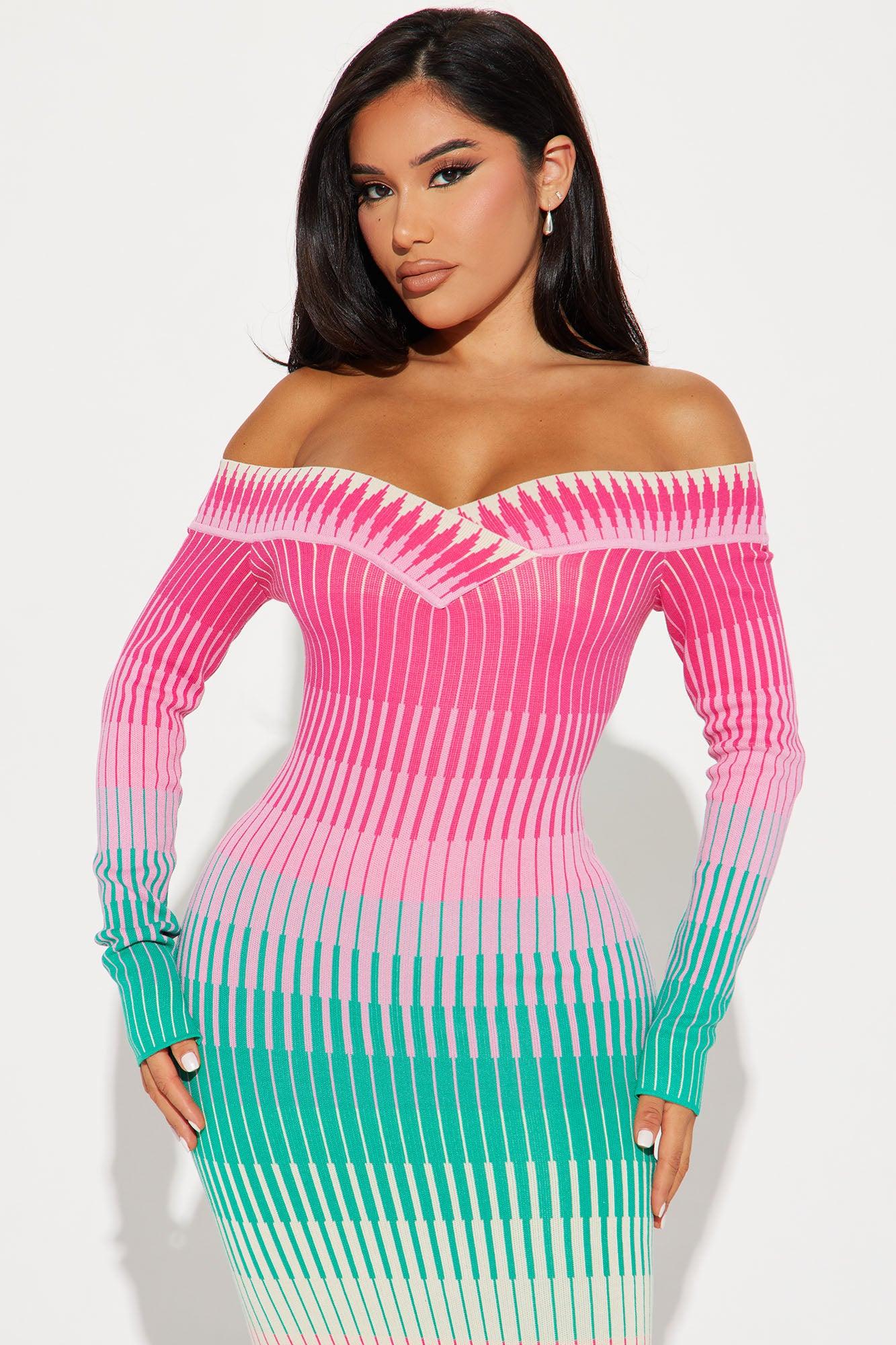 Ayla Sweater Midi Dress - Pink/combo Female Product Image