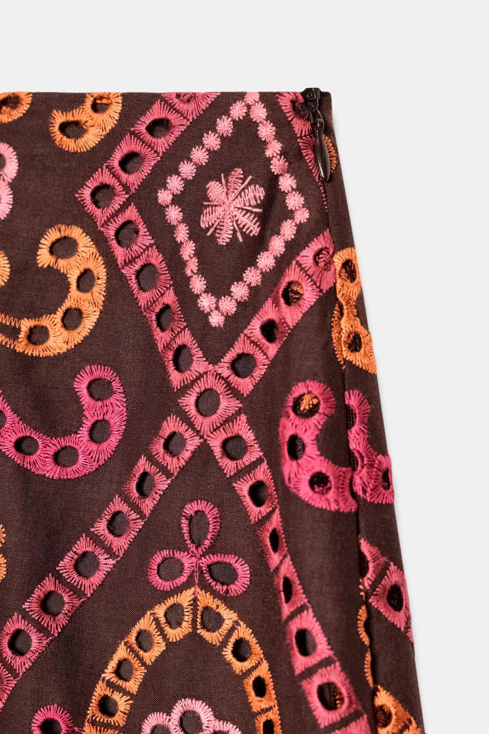 EMBROIDERED EYELET MIDI SKIRT Product Image
