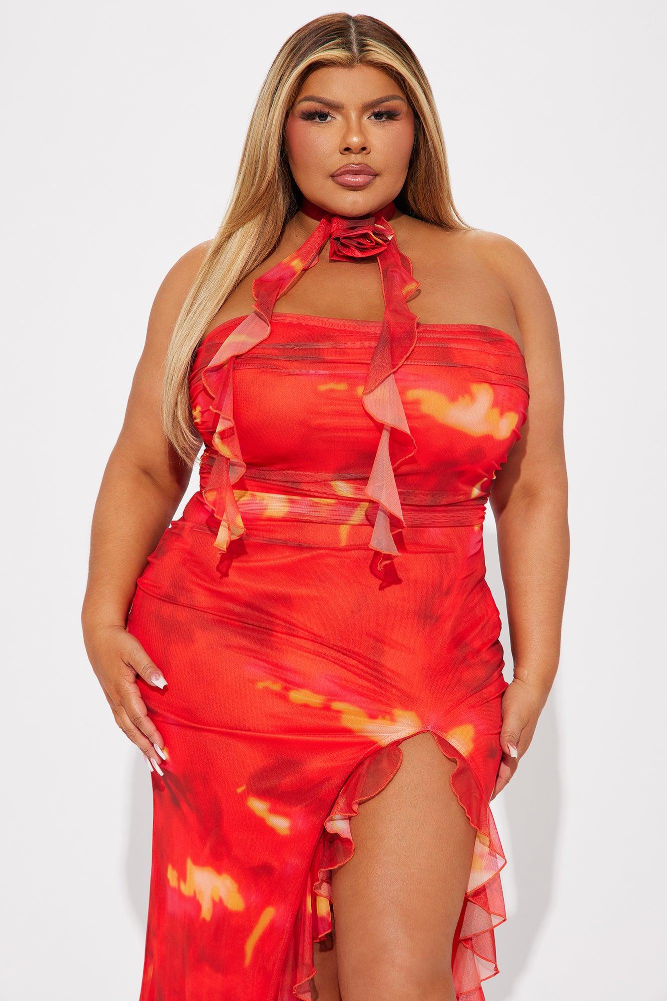 Scarlet Blaze Mesh Midi Dress - Red/combo Product Image