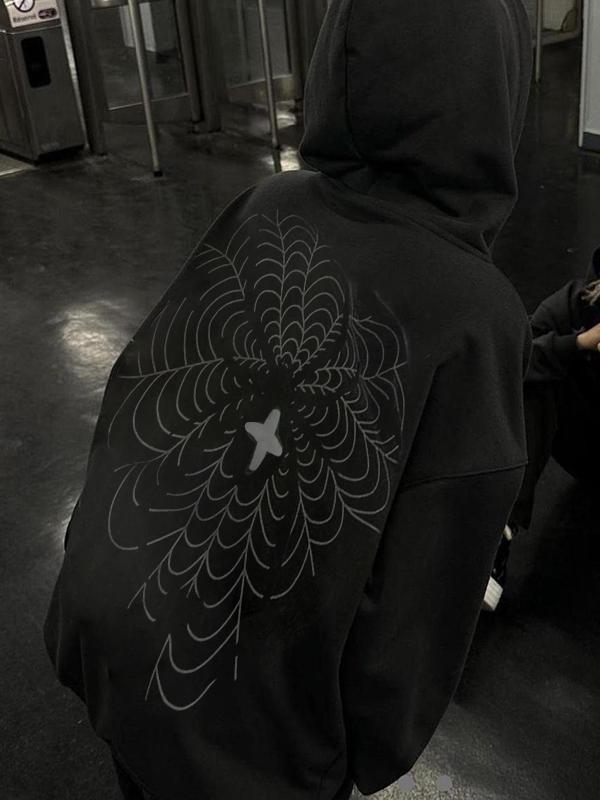 Men's Spider Web Print Oversized Hoodie Product Image
