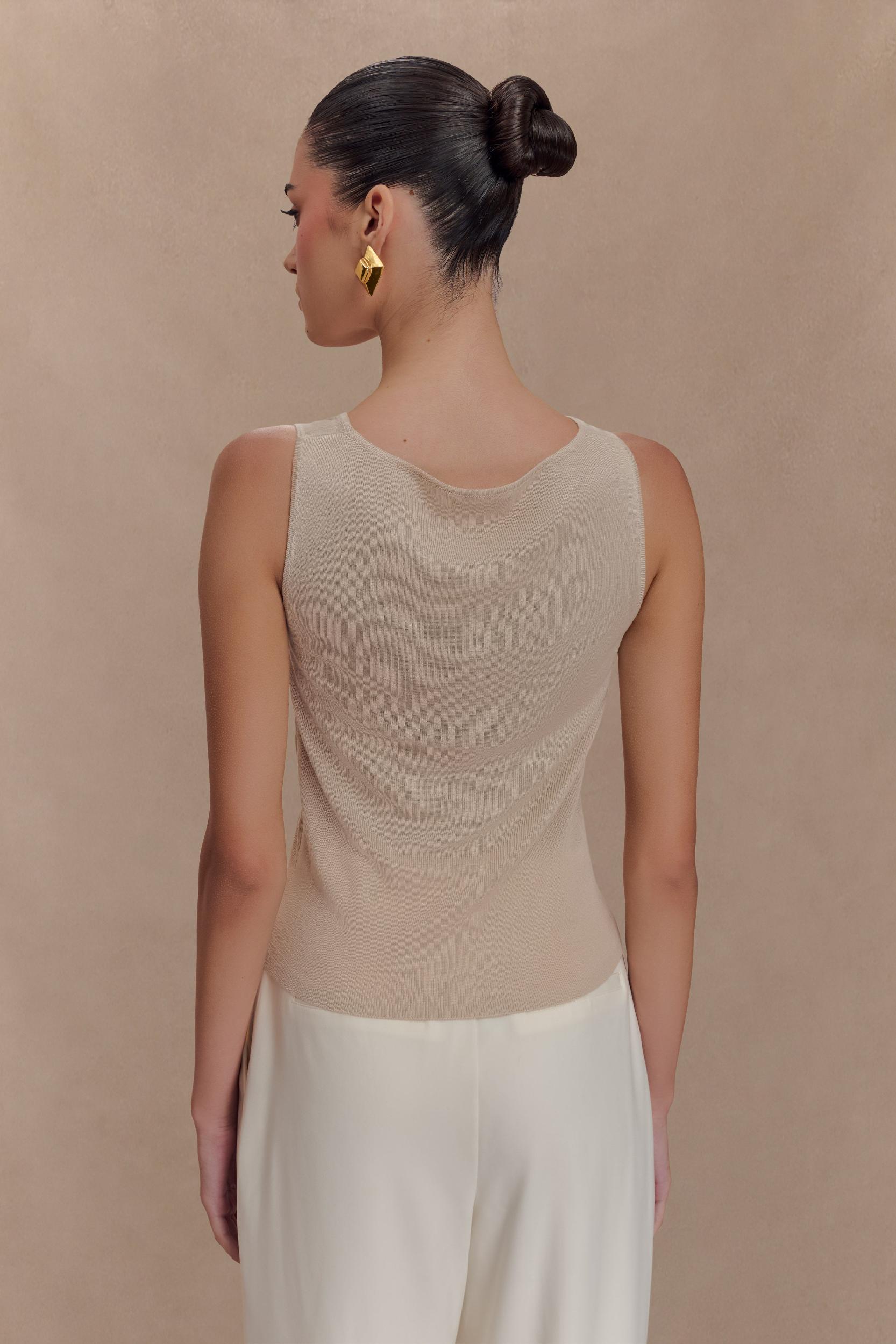 Brenda Draped Front Knit Top - Stone Product Image