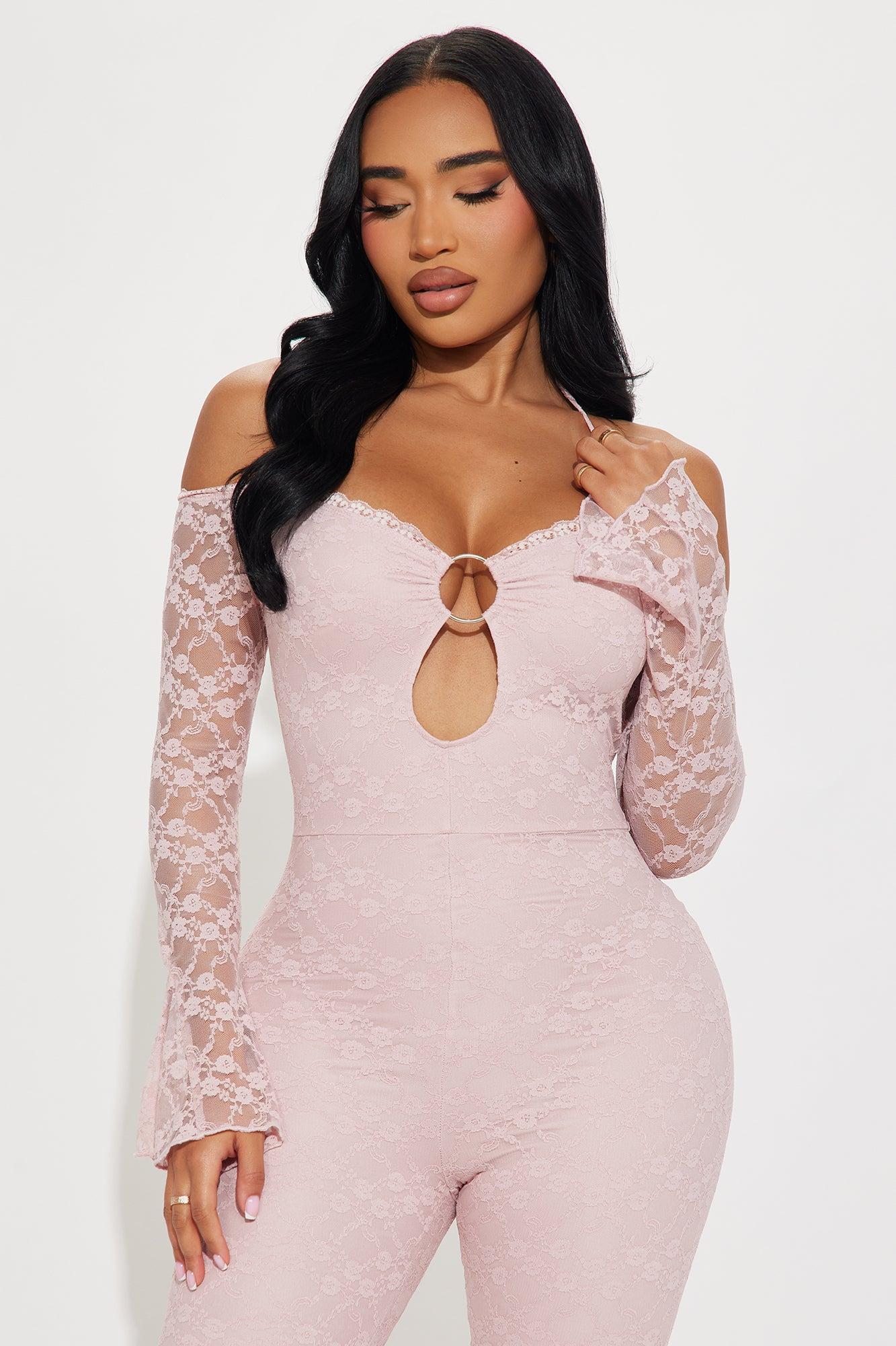 Vibe With Me Lace Jumpsuit - Pink Product Image