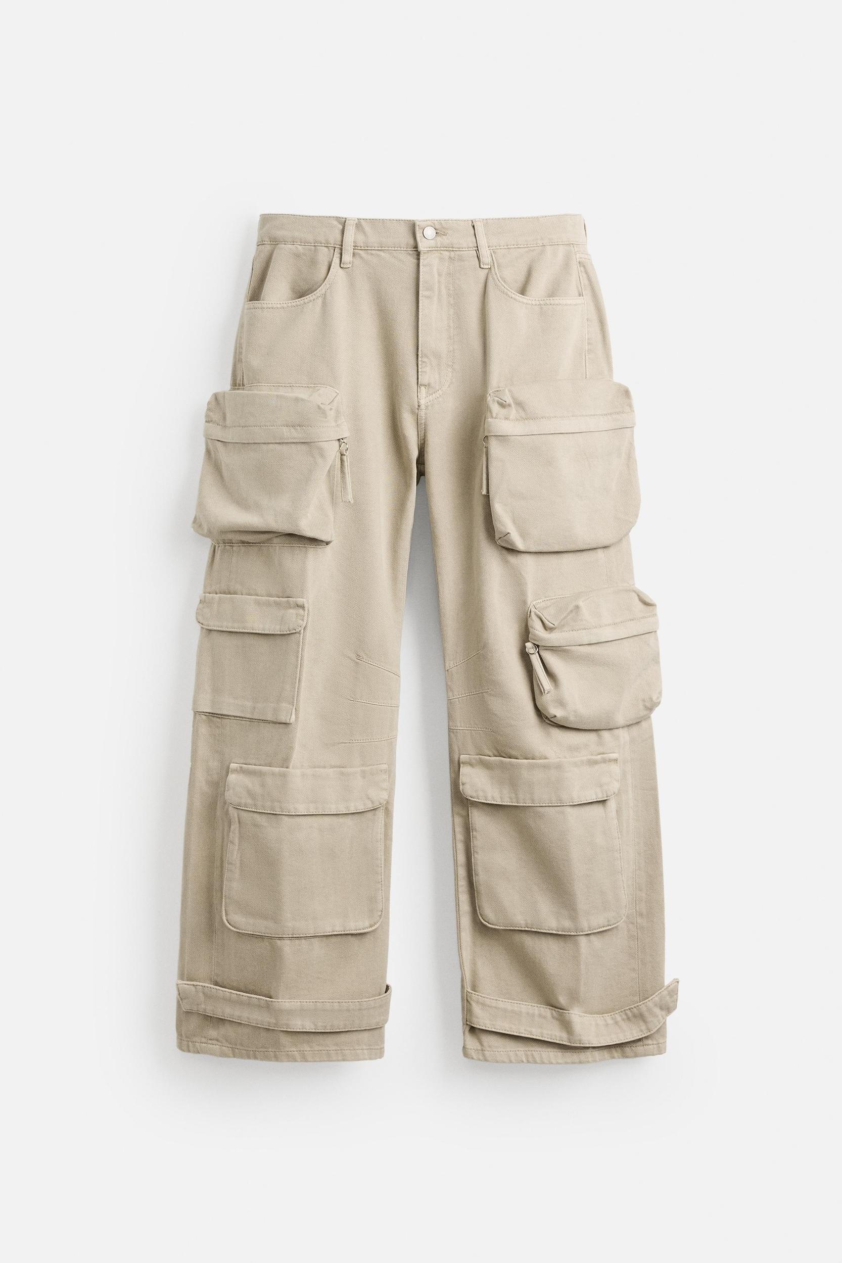 DENIM CARGO PANTS WITH POCKETS Product Image