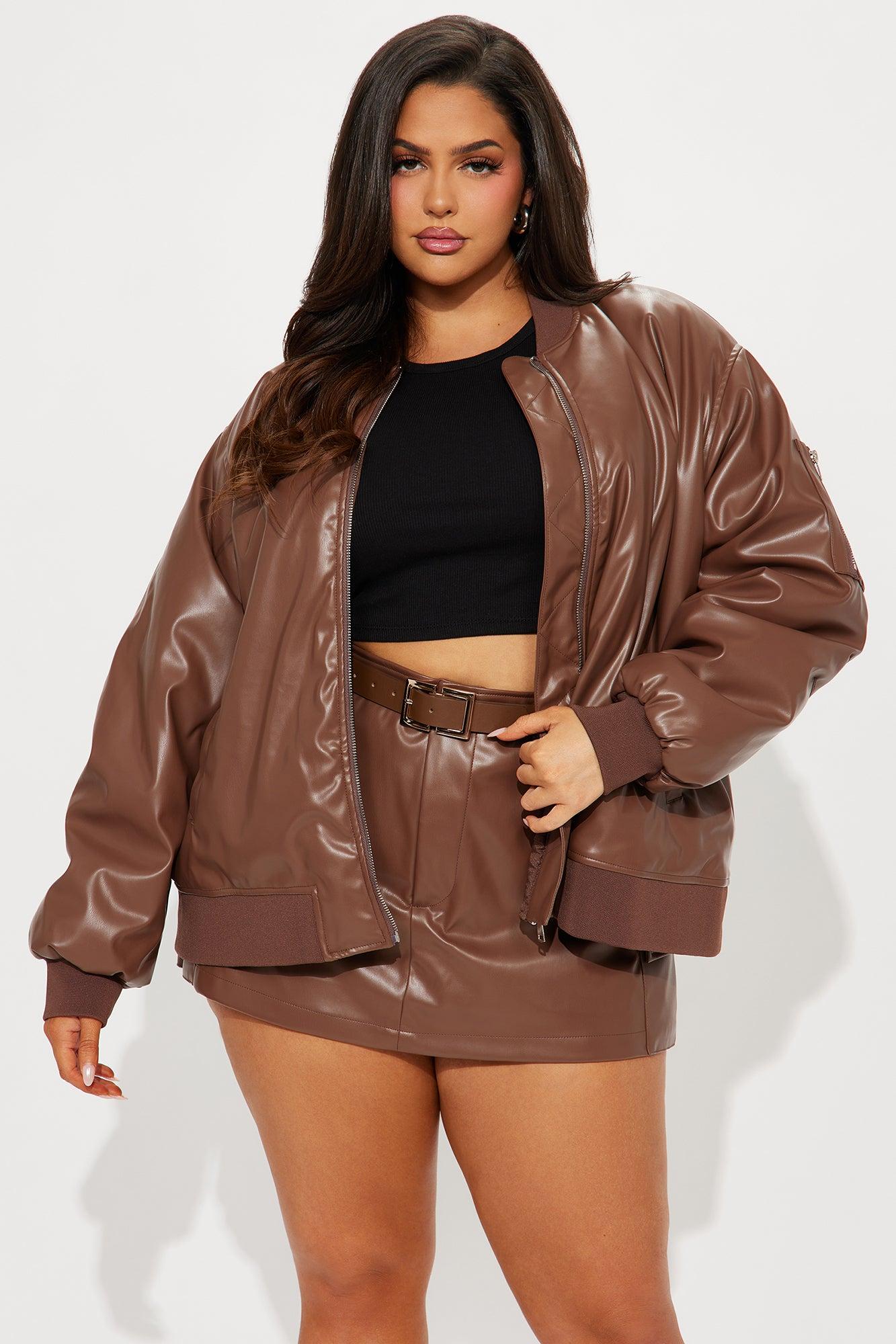 Onyx Faux Leather Skort Set - Brown Product Image