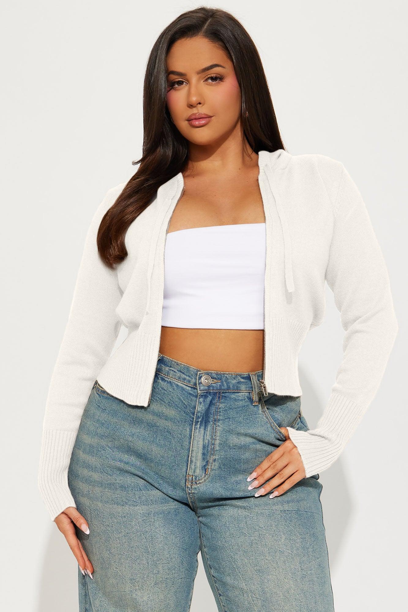 Lana Zip Up Sweater - White Female Product Image
