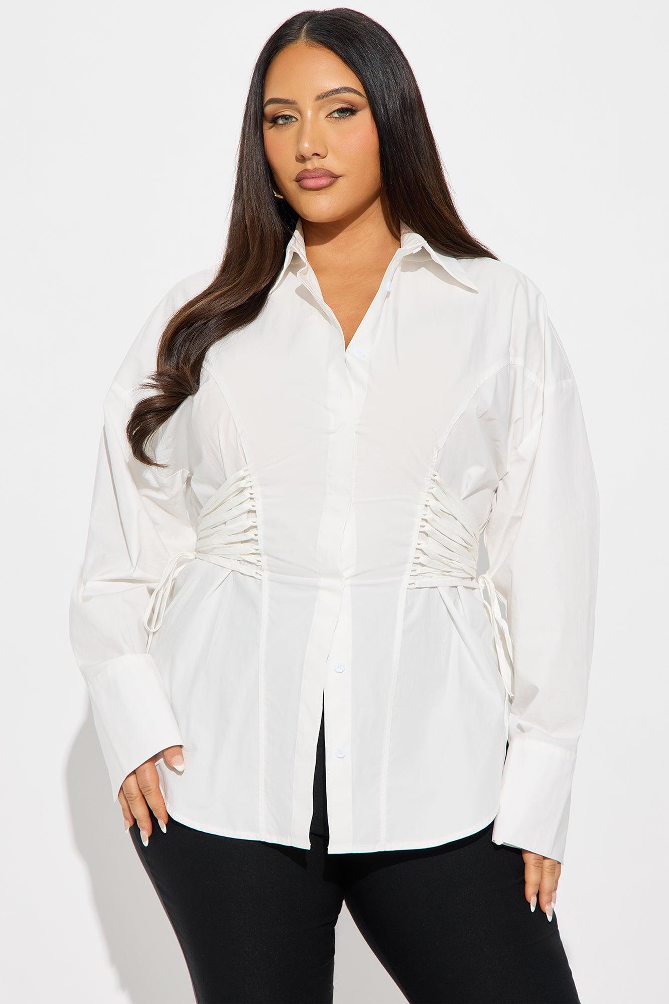Mariana Lace Up Poplin Shirt - White Female Product Image