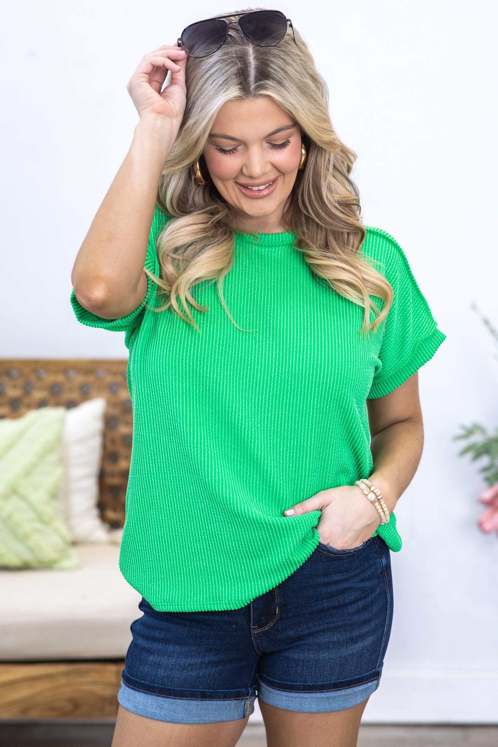 Ribbed Short Sleeve Crew Neck Top Product Image