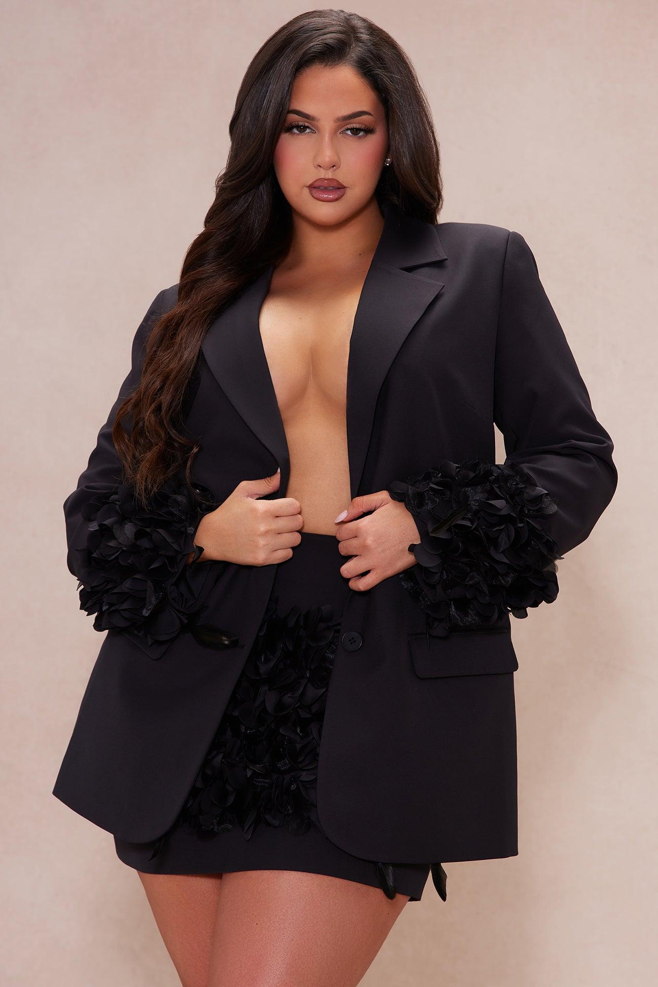 Elise Floral Applique Blazer - Black Product Image