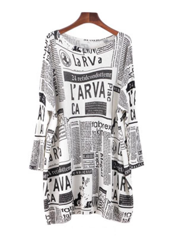 Vintage Loose One-Shoulder Newspaper Printed Split-Joint Sweater Product Image