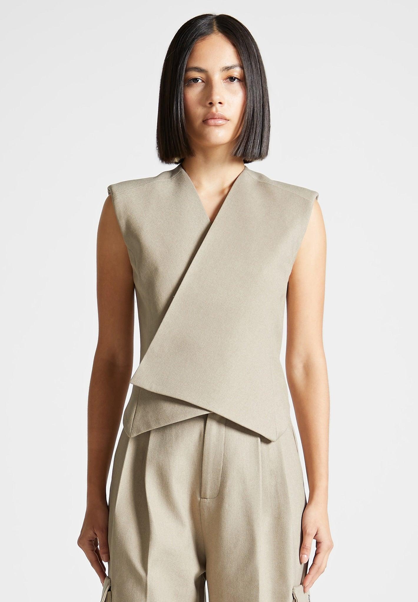 Laurence - Tailored Wrap Waistcoat - Beige Female Product Image