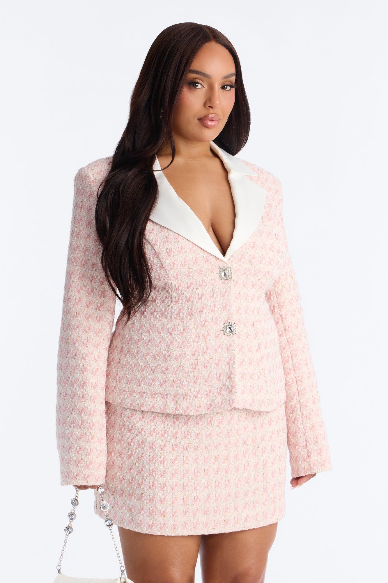 Tweed Romance Blazer - Pink/combo Female Product Image