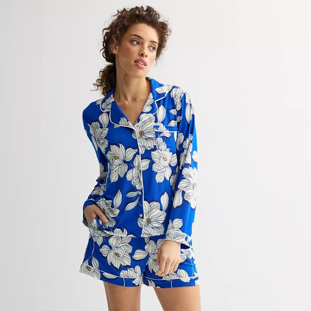 Womens Draper James 2-Piece Cozy Long Sleeve Pajama Top and Pajama Shorts Set Product Image