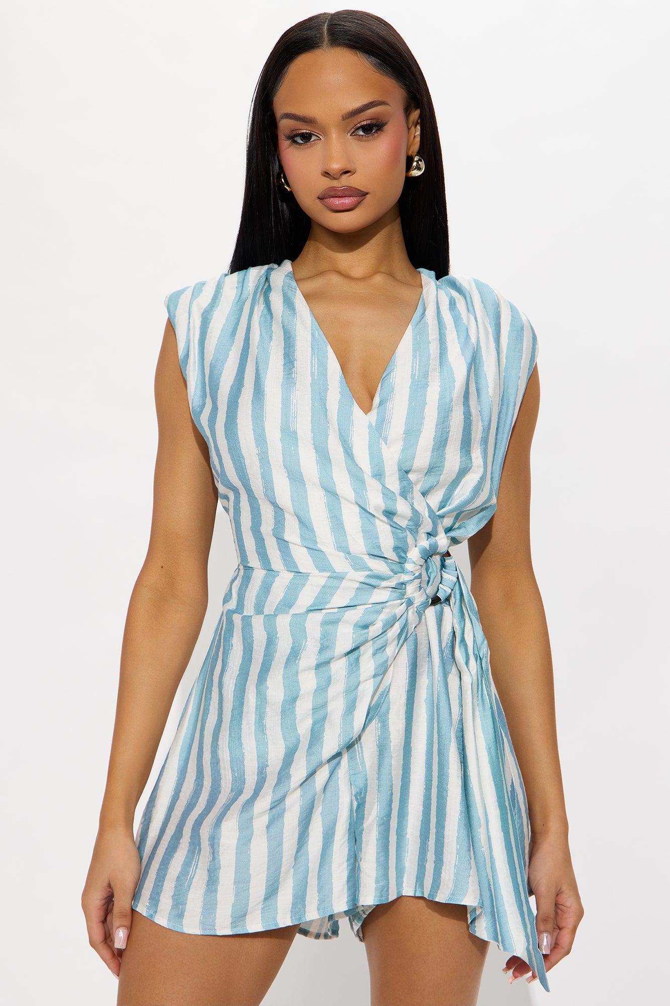 Trinity Striped Romper - Blue/combo Product Image