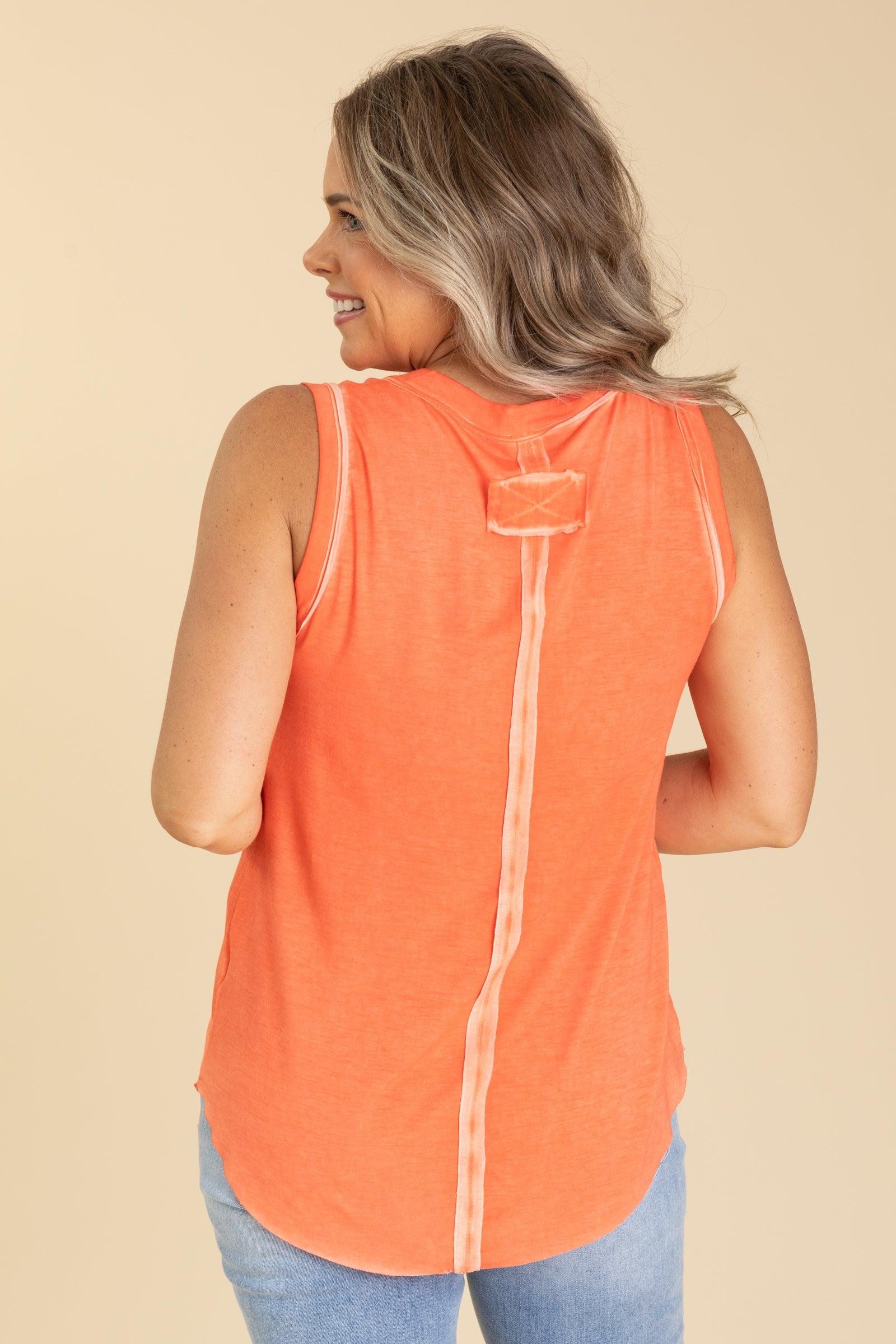 Washed V-Neck Raw Hem Knit Tanks Product Image