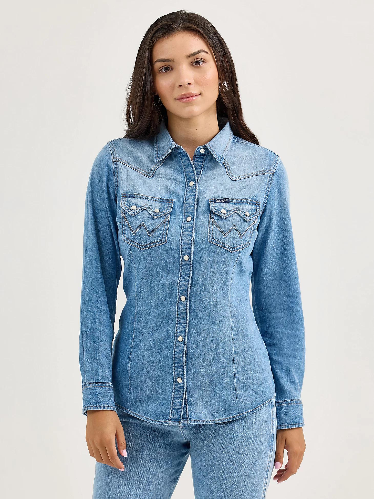 Women's Wrangler Denim Cowboy Snap Shirt | Women's TOPS | Wrangler® Product Image