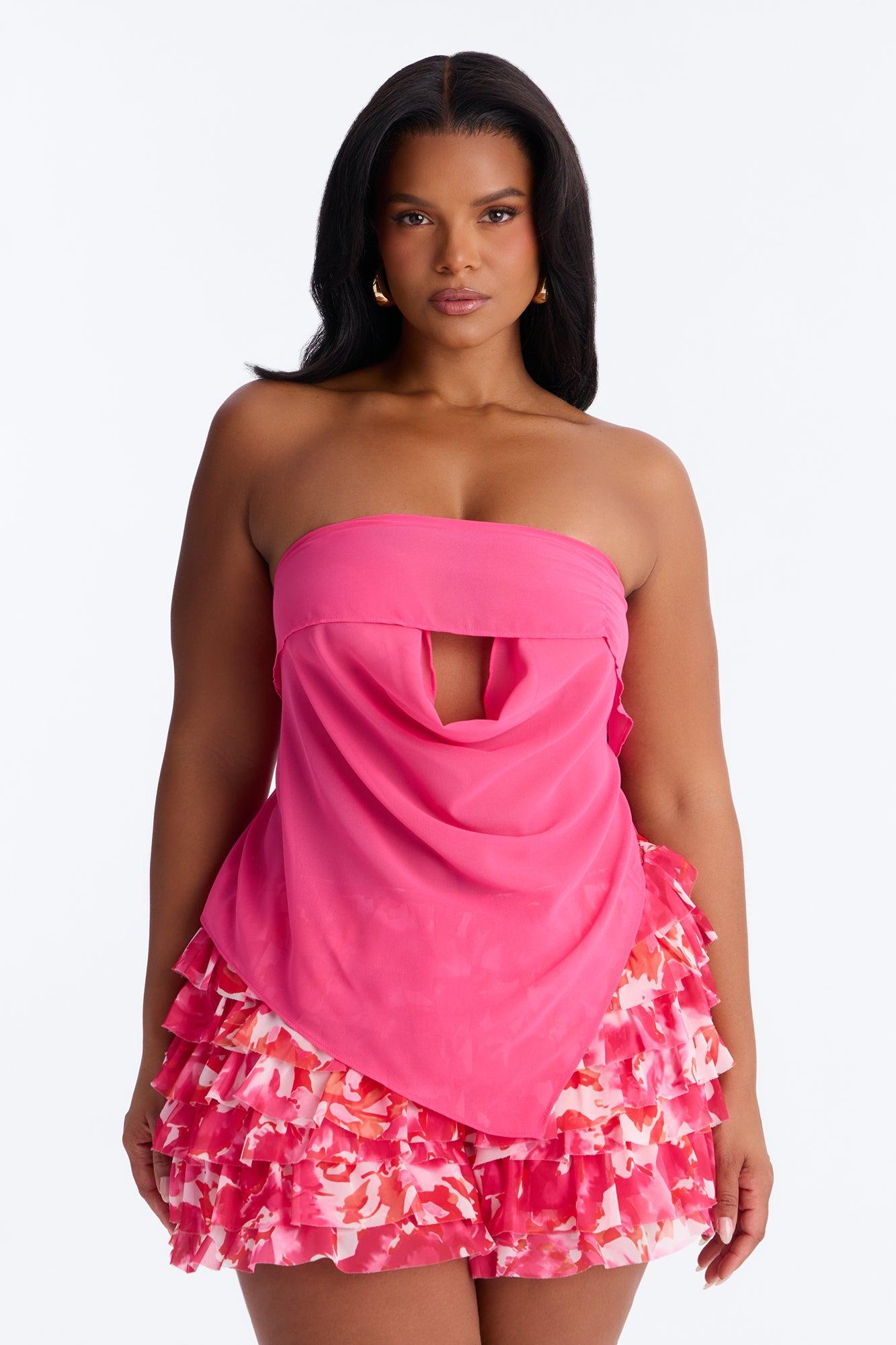 Soft Sunrise Sheer Chiffon Tube Top - Hot Pink Female Product Image