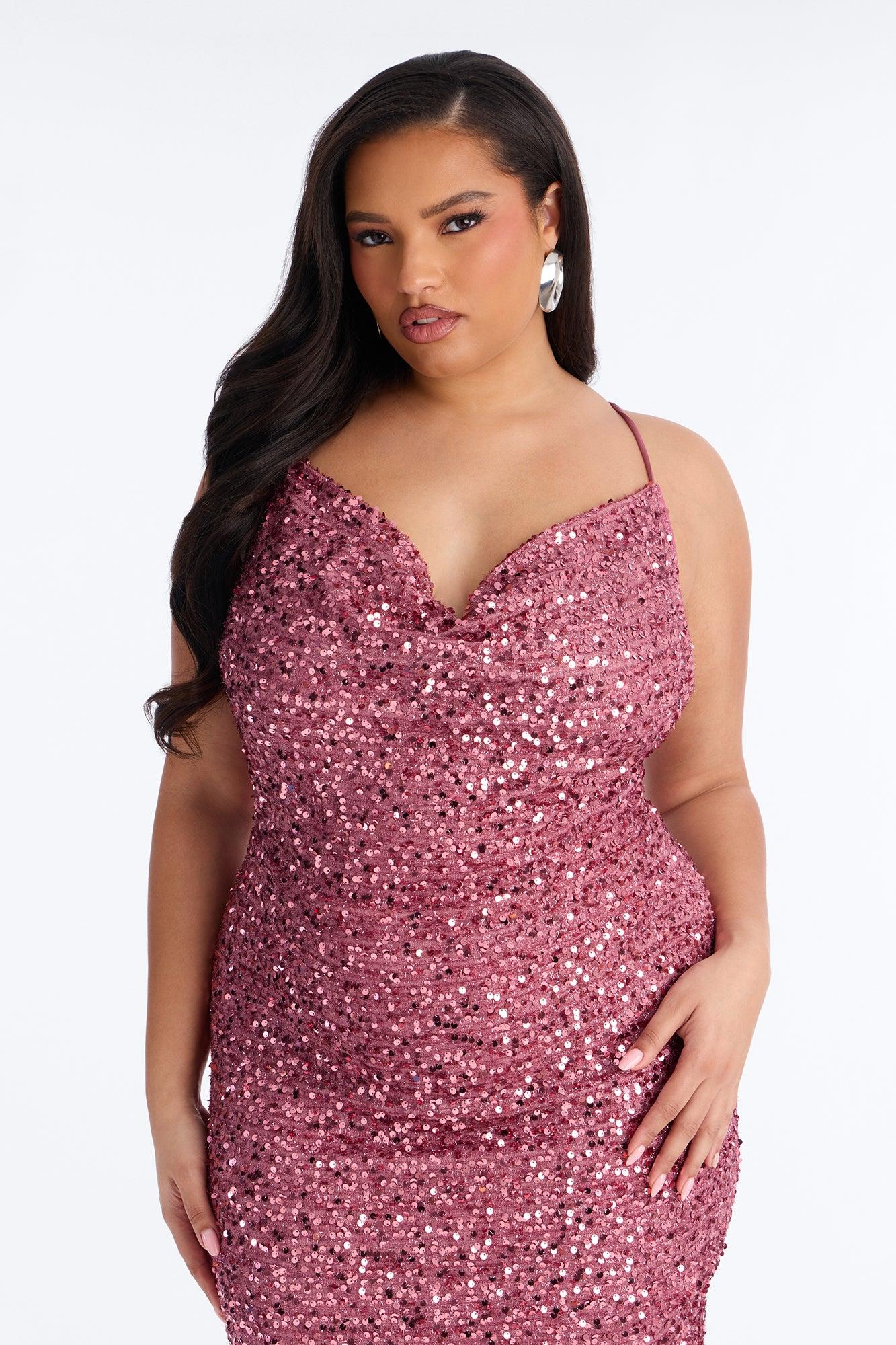 Zoey Feathered Sequin Midi Dress - Mauve Female Product Image