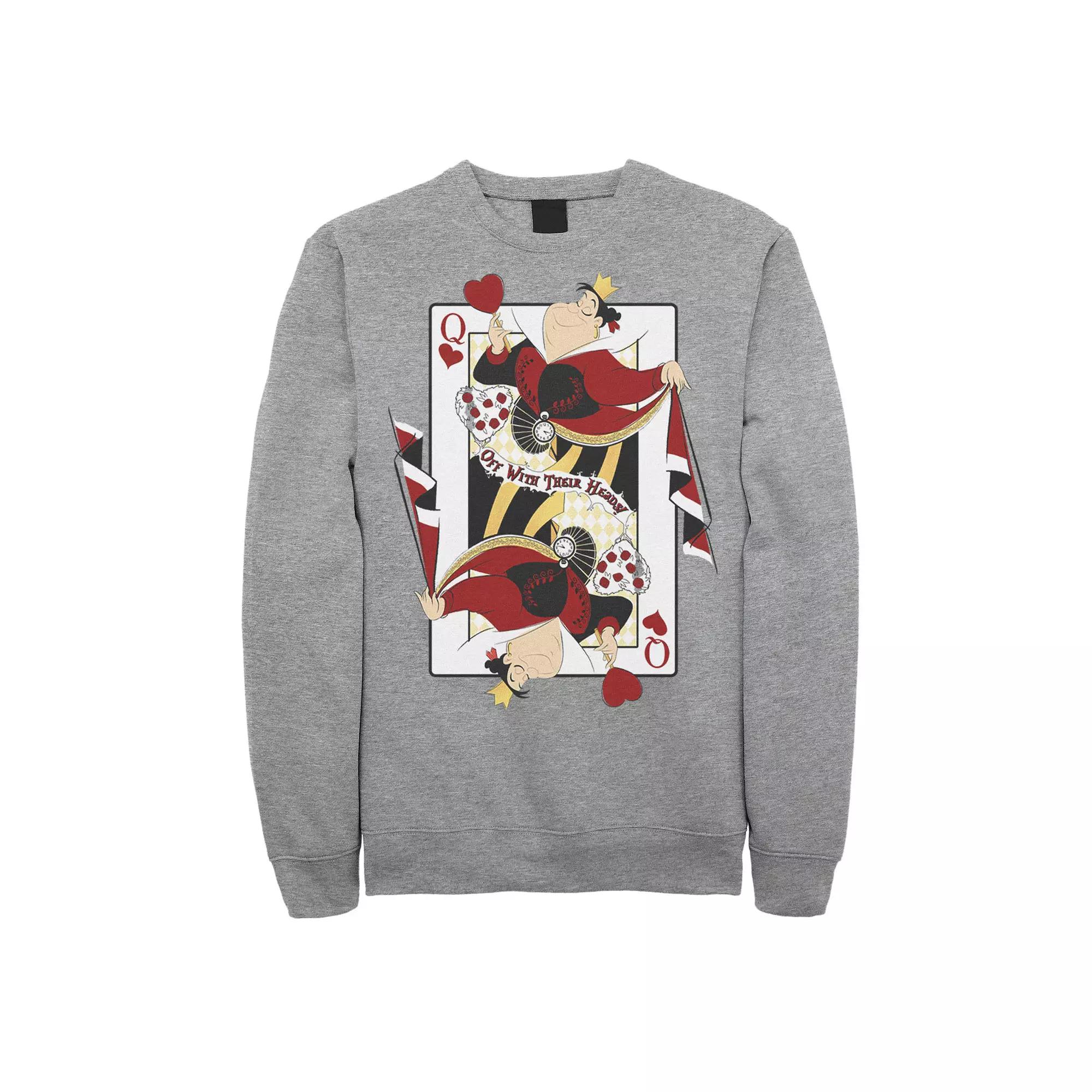 Disney's Alice In Wonderland Men's Queen Of Hearts Playing Card Sweatshirt, Size: XL, Athletic Grey Product Image