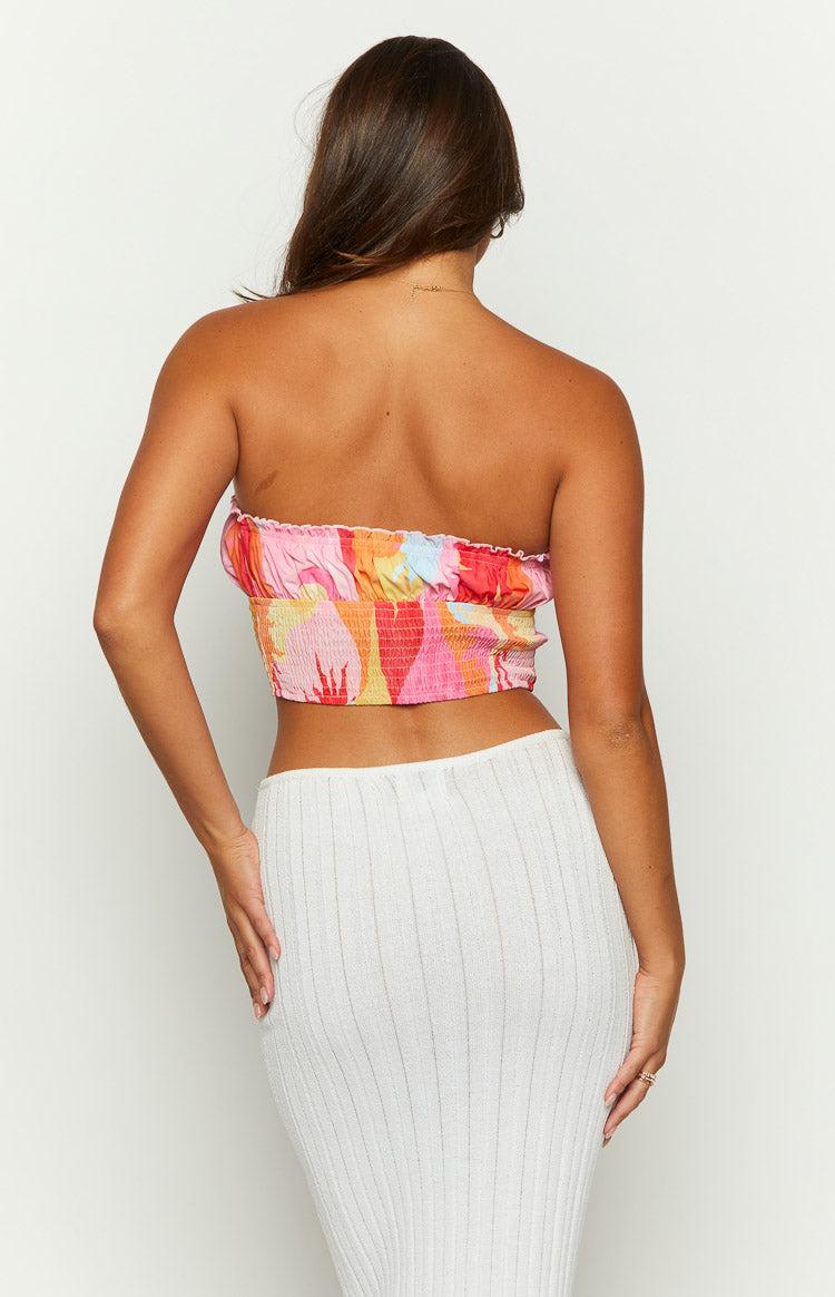 Dray Pink Sun Print Strapless Crop Top Baby Product Image