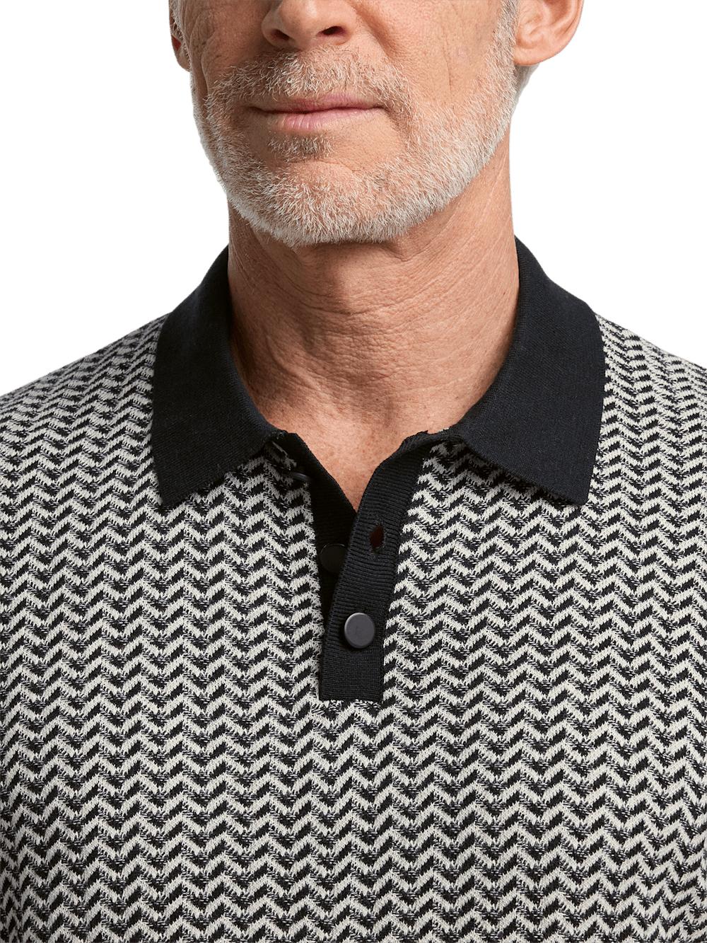 Cotton Three Button Polo - Black/ivory Product Image