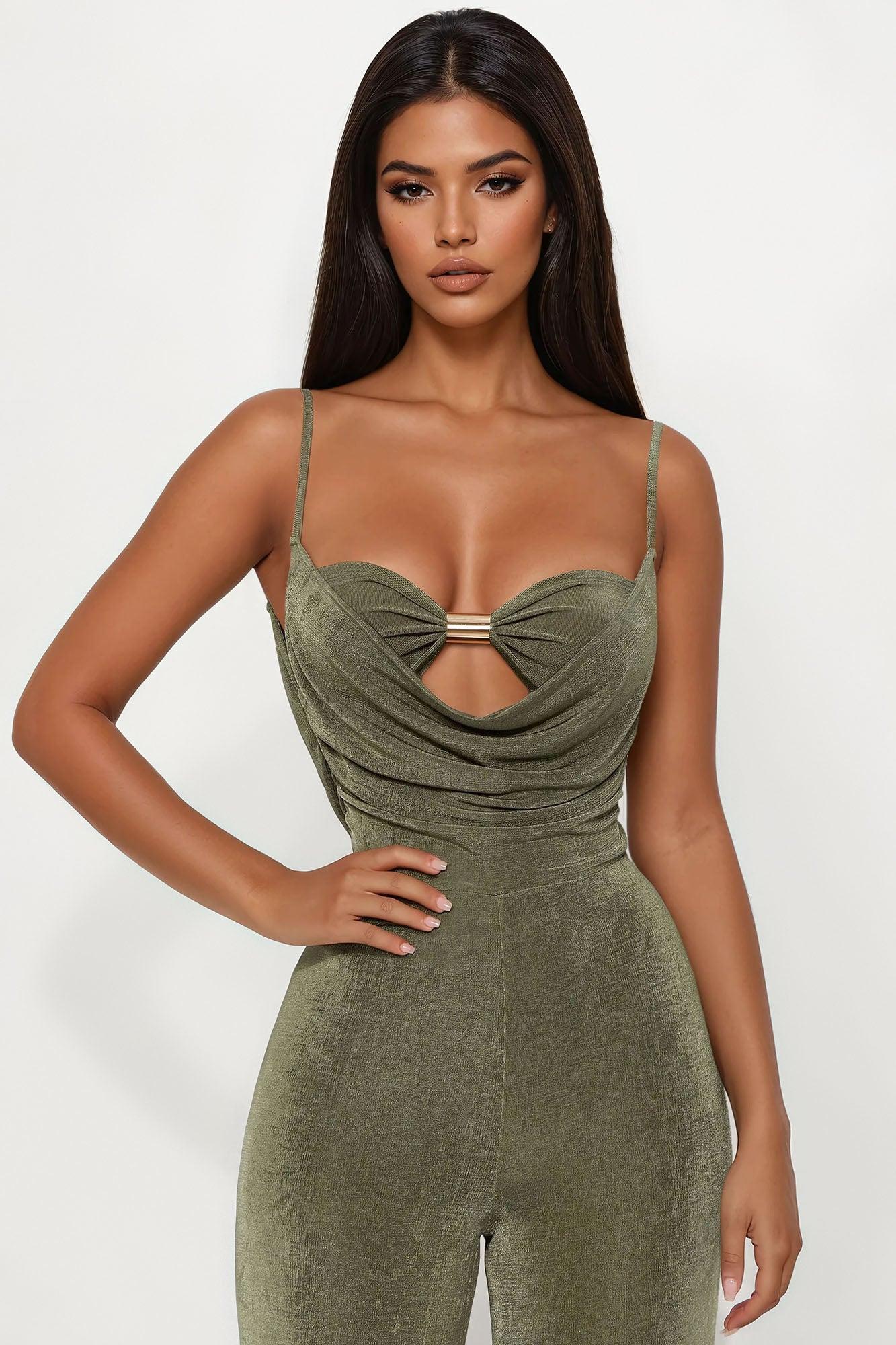 So Into You Slinky Jumpsuit - Olive Female Product Image