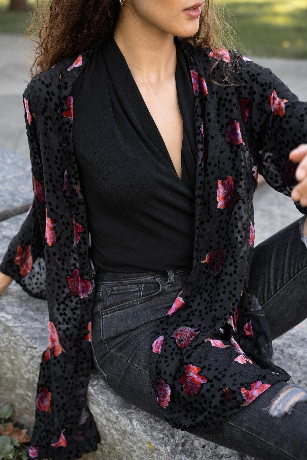 Night Rose Velvet Kimono Product Image