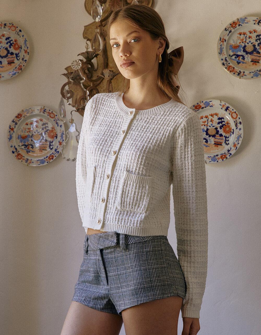 WEST OF MELROSE Boucle Button Front Womens Cardigan - CREAM Product Image