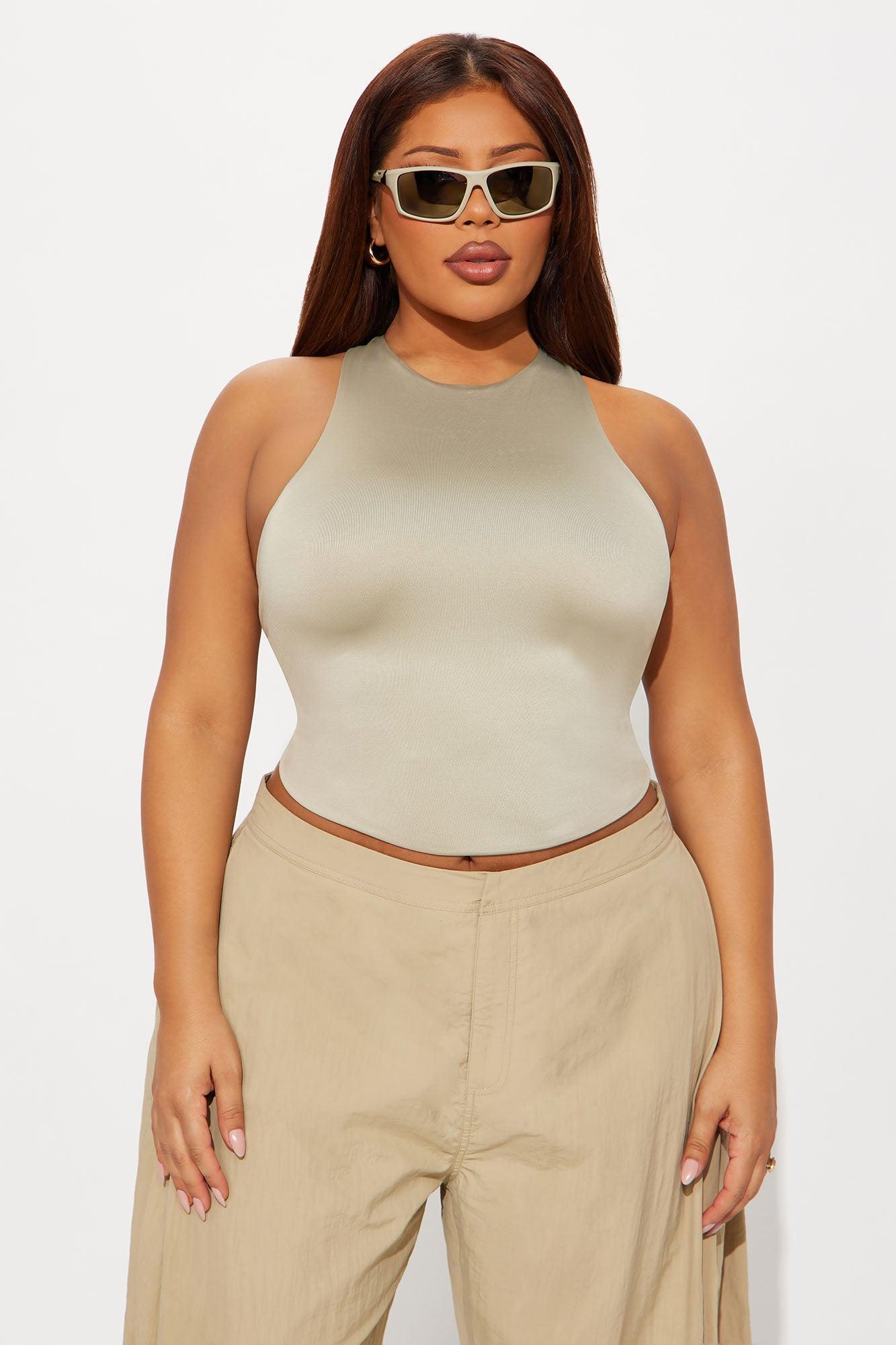 Contour Double Lined High Neck Tank Top - Stone Female Product Image