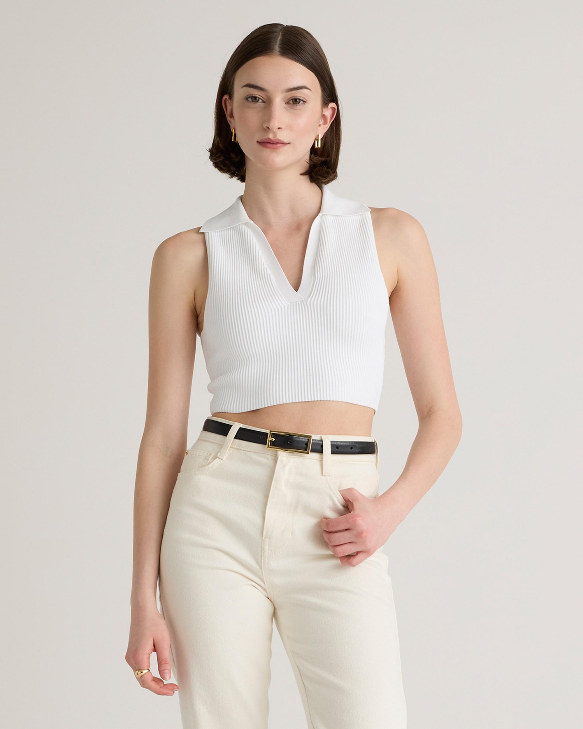 Quince | Women's Cropped Polo Ribbed Knit Tank Top Size XS, Recycled nylon/polyester/spandex Product Image