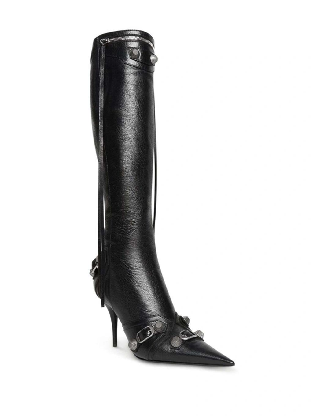 BALENCIAGA Brushed Leather Cagole Boots With Studs And Zips 10cm In Black Product Image