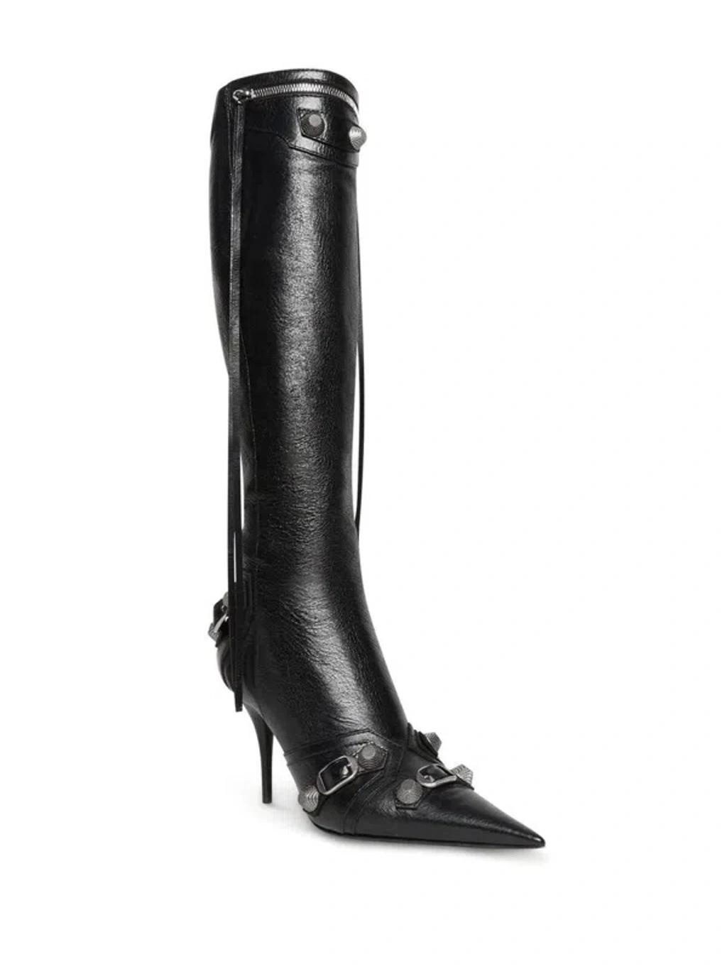 BALENCIAGA Brushed Leather Cagole Boots With Studs And Zips 10cm In Black Product Image