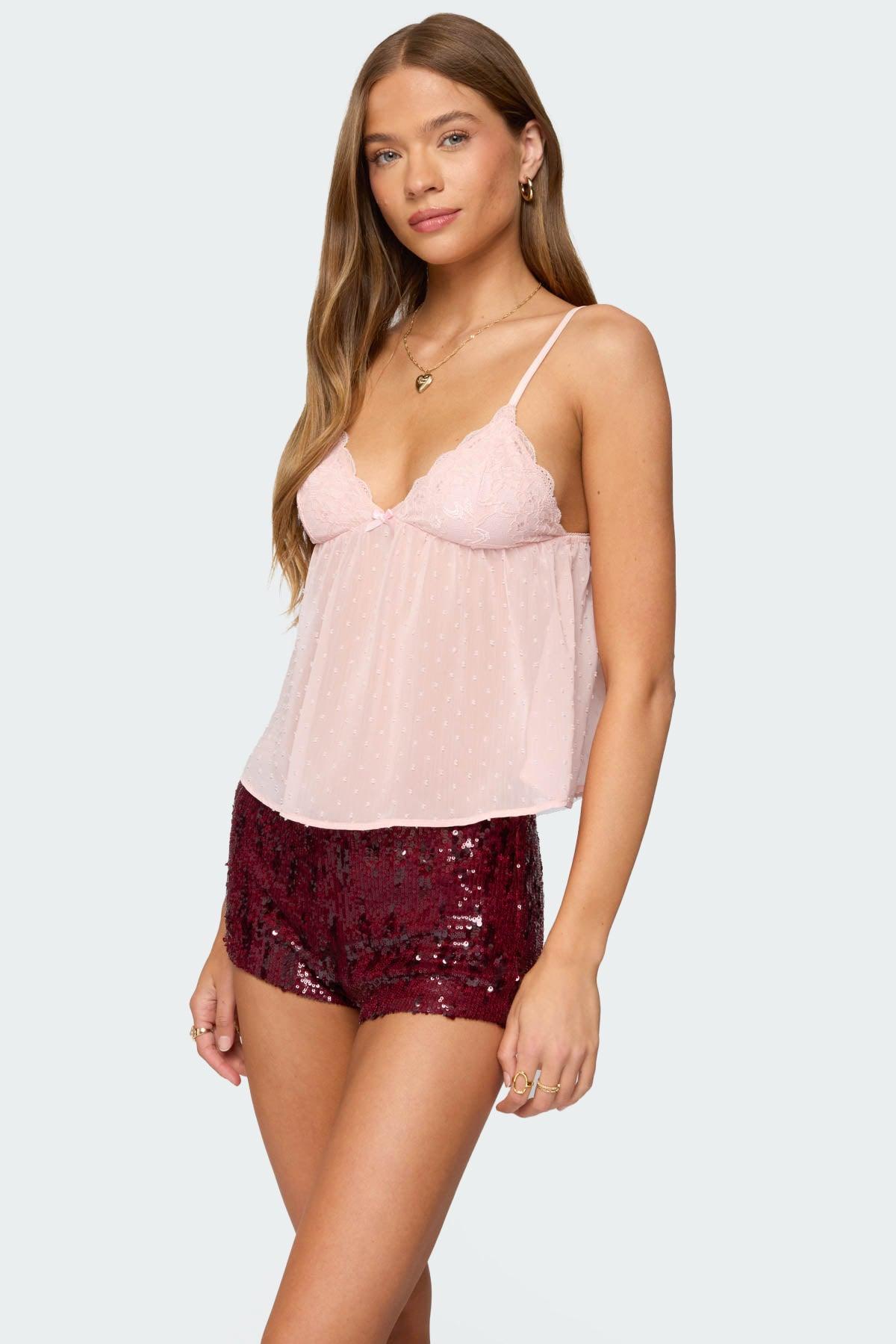 Dotted Chiffon Babydoll Tank Top Product Image