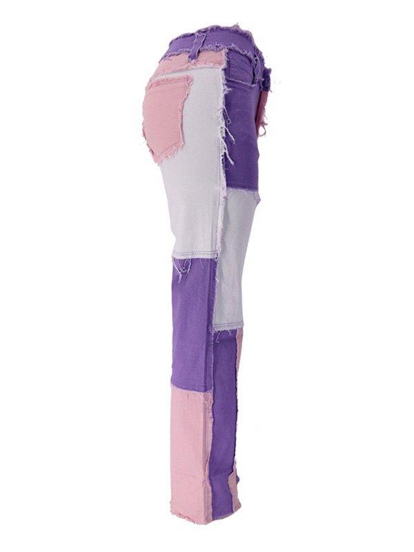 Pastel Patchwork Denim Boyfriend Jeans Product Image